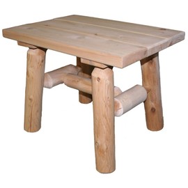 Lakeland Mills White Cedar Tree Log Wood Outdoor Patio Porch Side End Accent Table, Natural