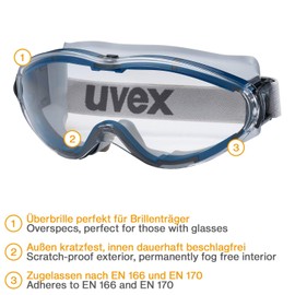 Uvex Ultrasonic Supravision Extreme Safety Glasses, blue/grey, 9302-600