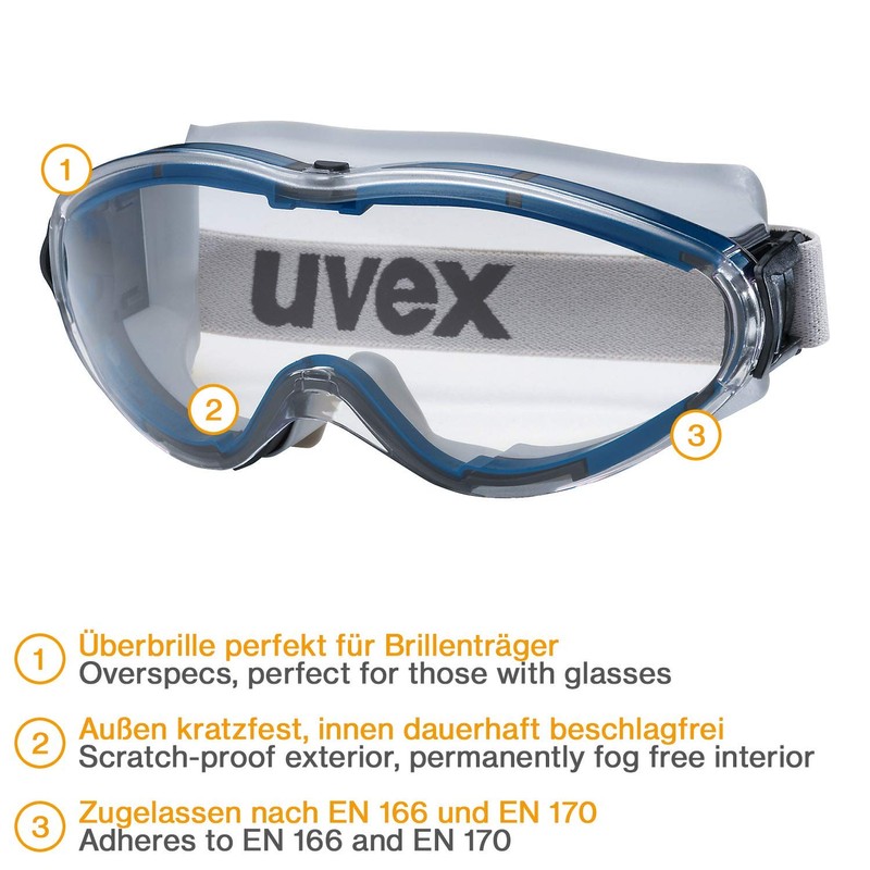 Uvex Ultrasonic Supravision Extreme Safety Glasses, blue/grey, 9302-600