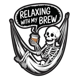 STICKY DUDE Coffee Sticker, Skeleton Decal, 4 inches - Yeti Cup Vinyl Waterproof Decal Car Laptop Wall Window Bumper Sticker (Relaxing)