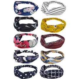 DRESHOW Boho Headbands for Women Girls Flower Printed Twisted Hair Band Beach Hair Accessory