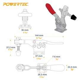 POWERTEC 8PK Toggle Clamp, 300 lbs Capacity, 201B Quick Release Horizontal Clamps w/Antislip Rubber Pressure Tip for Woodworking Jigs and Fixtures, Welding, Drill Press, Crosscut Sled (20327-P2)