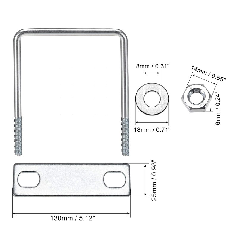 sourcing map Square U-Bolts 3-1/2"(100mm) Inner Width 150mm Length Carbon