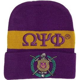 Omega Psi/Ψ Phi Embroidered Knit Beanie [Purple] - ID#40377