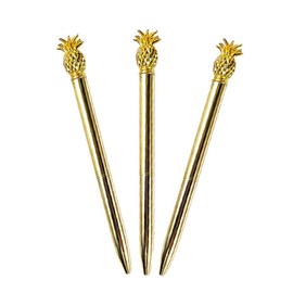 Metal Ballpoint Pens, 3 Pcs Black Ink Rollerball Pens with Cute Pineapple Design, Smooth Writing Pens for Girls, Students, Women - Gold