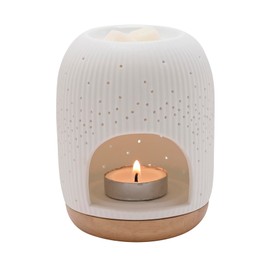 Hestia - White Ringed Ceramic Wax Melt Burner With Pin Hole Detail - Contemporary/Modern Homeware & Gifting - H: 11cm x W: 8cm.