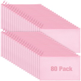 Reginary 80 Pack Canvas Zipper Makeup Bags Bulk Pencil Pouches Blank DIY Craft Canvas Cosmetic Bag Pouch with Zipper for Makeup Cosmetic Toiletry Stationary Storage (Pink)