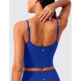 CRZ YOGA Butterlift Womens Scoop Neck Longline Sports Bra - U Back Adjustable Straps Workout Crop Tank Top with Built in Pads Waves Blue X-Small