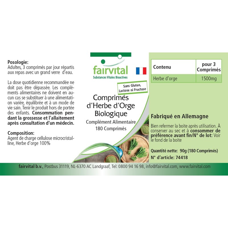 Fairvital | Bio Gerstengras Presslinge - 180 Tabletten - Hoch