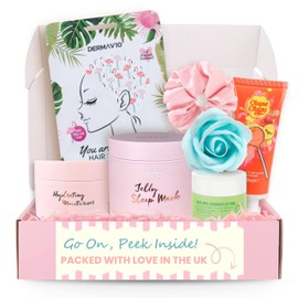 Teen Skincare Kit with Sleep Mask, Lip and Hair Mask, Hand Cream, Soap Flower and Satin Scrunchie - Self Care Gift Set for Girls