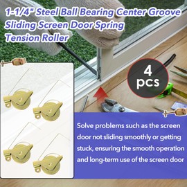 4 Pack Sliding Screen Door Tension Spring for Arcadia Style Rollers, Replaces B 515, B 714 and B 796, 1-1/4" Concave Steel Ball Bearing Roller, Used on Both Top and Bottom