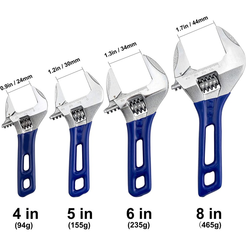 Wide Opening Stubby Adjustable Wrench Spanner with Short Handle Chrome