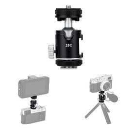 JJC 1/4''-20 Camera Tripod Ball Head Mount Adapter, Mini Ballhead with Cold Shoe Mount for Camera DSLR Tripod Selfie Stick LED Light Flash Microphone Phone Cage, 360-Degree Rotation, 90-Degree Tilt
