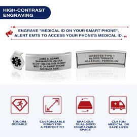 Divoti Custom Engraved Medical Alert ID Bracelet – Dual-Sided Laser Etching, Silicone Wristband, Stainless Steel Security Clasp – Adjustable & Trim-to-Fit – Emergency Medical Info Band - UL SW SS BL