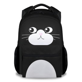 UNIKITTY Kids Backpack for Girls Boys, Cat Backpack for Cat Lovers, 17 Inch School Backpack for Kids, Black Cute Cat Bookbag with Adjustable Straps