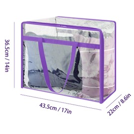 Volumoon Clear Clothes Storage Bag, 3 Pack Large Capacity Storage Bags with Reinforced Handle, Transparent Moving Totes with Zipper, Storage Organiser for Comforter, Blanket, Bedding