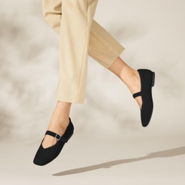 VIVAIA Margot Mary Jane Women Flat Shoes Comfortable Slip on Square-Toe Ballet Flats with Arch Support Washable Shoe Black Size 10.5