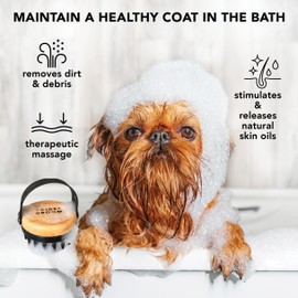 PRIDE AND GROOM Pride and Groom Bath Brush C Dog Brush with Silicone Teeth & Bamboo Base to Release Debris & Undercoat, Stimulate Natural Skin Oils, Detangle, & Massage in and out of Tub for Healthy Coat