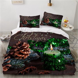YASMENG Christmas Bed Linen 155 x 220 cm Winter Motif Green Brown 3D Bed Linen Soft Microfibre Bed Linen 3-Piece for Teenagers Children Room Decoration with Zip and 2 Pillowcases 80 x 80 cm