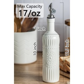 LYEOBOH Oil Dispenser for Kitchen, Olive Oil Dispenser Bottle with Non Drip Spout - 17 OZ Ceramic Vinegar Dispenser Bottle, Easy to Use for Kitchen Gadgets, Frying, BBQ, White