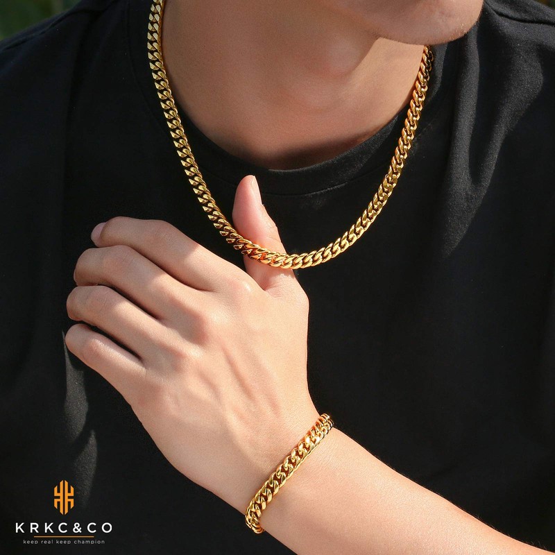 Krkc&Co Men's Kihei Chain Necklace and Bracelet, 0.3 in (8