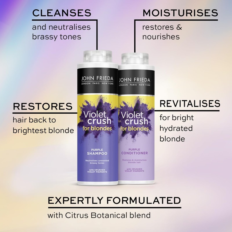 John Frieda Violet Crush Purple Shampoo and Purple Conditioner Bundle,