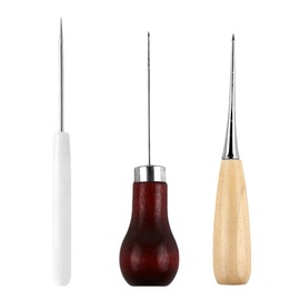 Set of 3 Hole Punch with Wooden Handle, Pricking Needle Set Children, DIY Leather Craft Sewing Awl, Curved Awl for Sewing and Repairing Leather, Canvas, Paper and Fabric, Practical Sewing Tool with