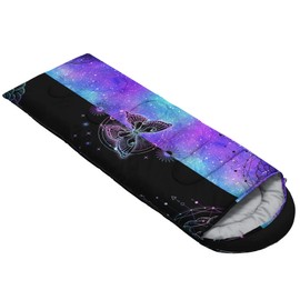 Datura home Kids Sleeping Bag for Boys Girls,Black Blue Butterfly-Lightweight Warm Portable Outdoor Indoor-Waterproof Cold Weather Resistant Sleeping Bag for Camping Hiking(Butterfly2)