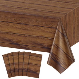 6 Pack Wood Grain Plastic Tablecloth, 54 X 108Inch Rustic Wood Table Covers for Rectangle Table Disposable Vintage Farmhouse Tablecloths for Cowboy Western Barn Birthday Baby Shower Party Supplies