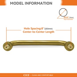 CKB 8" Shower Door Handle. Double Side Shower Door Pull Compatible with 1/4" to 1/2" Glass Thickness. 304 Stainless Steel Glass Door Handle with Brusheld Gold