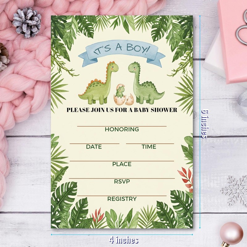 WENFLY Dinosaur Baby Shower Invitations Card, Party Invitations Kit with