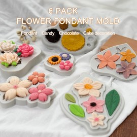 5 moldes de silicona para flores y hojas