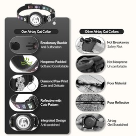 Airtag Cat Collar | Waterproof Cat Collar Airtag Holder - Breakaway Cat Airtag Collar with Bells, Cute Diamond Paw, Reflective, Lightweight GPS Cat Collar for Girl Boy Cats, Kitten (Pink, S(9.5"-13")