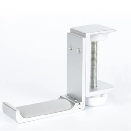 KD Essentials Headphone Holder & Headset Hook for More Tidy on the Desk and in the Office, Gaming Headset Holder - Tool-Free Mounting on the Table Edge (High-Strength Aluminium, Silver)