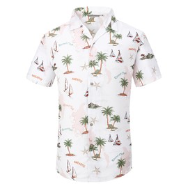 Alex Vando Mens Hawaiian Shirts Short Sleeve Summer Aloha Hawaii Shirts,White Palm Tree,L