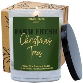 Christmas Candles | Winter Candle | Farm Fresh Christmas Tree Scented Candle | Fraser Fir + Balsam + Cedar Scented I Cute Christmas Scented Holiday Candles Decor | Merry Christmas Gift | Made in USA