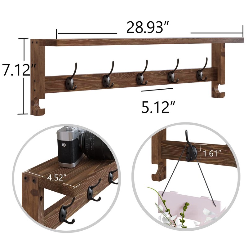 AMBIRD Coat Rack Wall Mount with Shelf, 28.9 Inches Coat