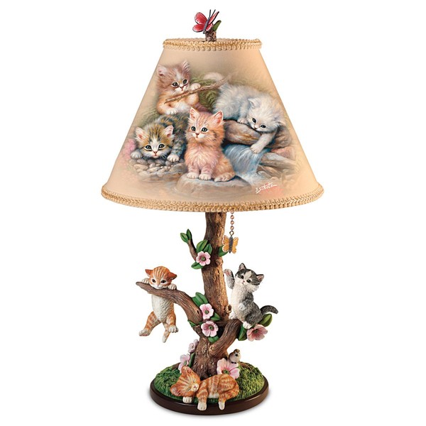 Country Kitties Lamp with Art by Jurgen Scholz Sculpted Cats with Butterfly Finial for Tabletop Lamp - by The Bradford Exchange