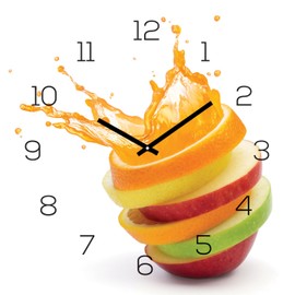 levandeo Wall Clock Aluminium Dibond 30 x 30 cm Orange Apple Water Fruit Wall Decoration Aluminium Composite Panel Kitchen Clock