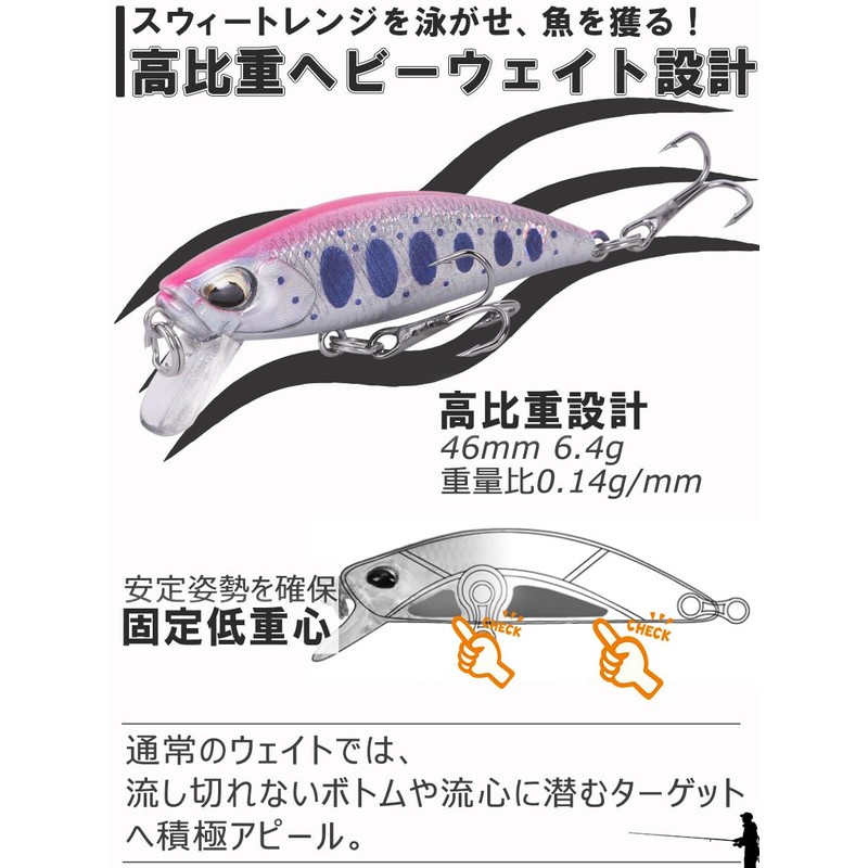 CONTYU Mountain Stream Minnows, Set of 5, 46mm, 6.4g, Trout,