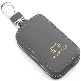 Constlia Women's Key Case, Smart Key Case, Compatible with Smart Keys, Cat Logo, Removable, Hook with Zipper, gray