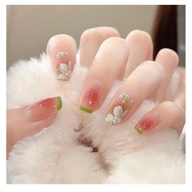 SHELWIN Nail Tips, Handmade Nail Tips, Shorts, Stylish, Gel Nail Toolkit Included, 24 Pieces