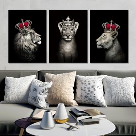 VTRXEG Lion Family Pictures Canvas, Lion and Lioness with Crown Canvas Pictures, Modern Lion Family Poster, for Living Room, Bedroom, Wall Decorative Pictures, Unframed (A, 3 x 30 x 40 cm)