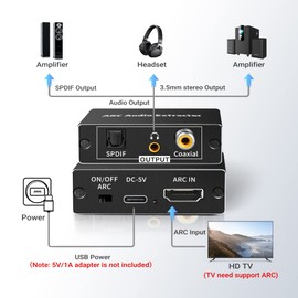 avedio links HDMI ARC Audio Extractor, 192KHz HDMI ARC Adapter Support ARC TV to Digital SPDIF + Coaxial + Analog 3.5mm Stereo Audio Converter for Soundbar Speaker Amplifier Headset