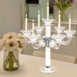 7-Arm Crystal Candlestick Holders Vintage Clear Candelabra Modern Candle Holder for Home Wedding Centerpieces Dinner Party Formal Event Table Decoration