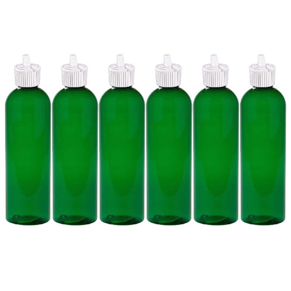MoYo Natural Labs 8 oz Travel Bottles Turret Spout Empty Travel Containers Liquid Bottle with BPA Free PET Plastic Squeezable Toiletry/Cosmetic Bottles (Pack of 6, Green)