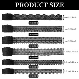 TTQiAnJ 6 Roll Vintage Lace Trims,Black Lace Ribbon Cotton 10m for Sewing Craft Wedding Decoration