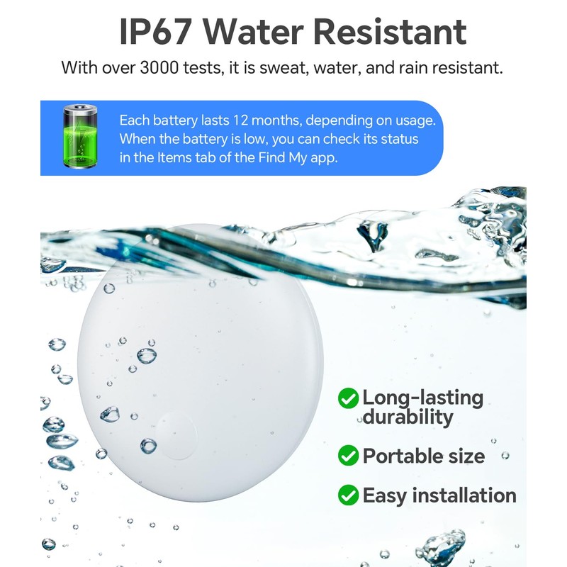 Air Tracker Tag IP67 Waterproof Bluetooth Tracker, Keychain Finder, Item