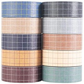 Grid Washi - Juego de 10 rollos de cintas decorativas para diarios de bala, planificadores, álbumes de recortes, envoltura de regalos, manualidades (ciudad de niebla)
