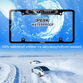 YIMU License Plate Frame Backup Camera HD Rear View Reverse Camera with 7 LED Night Vision 150 Degree Viewing Angle, Waterproof, for Cars/SUV/Pickup/Truck/Van/RV/Trailer Single Power Rear View System